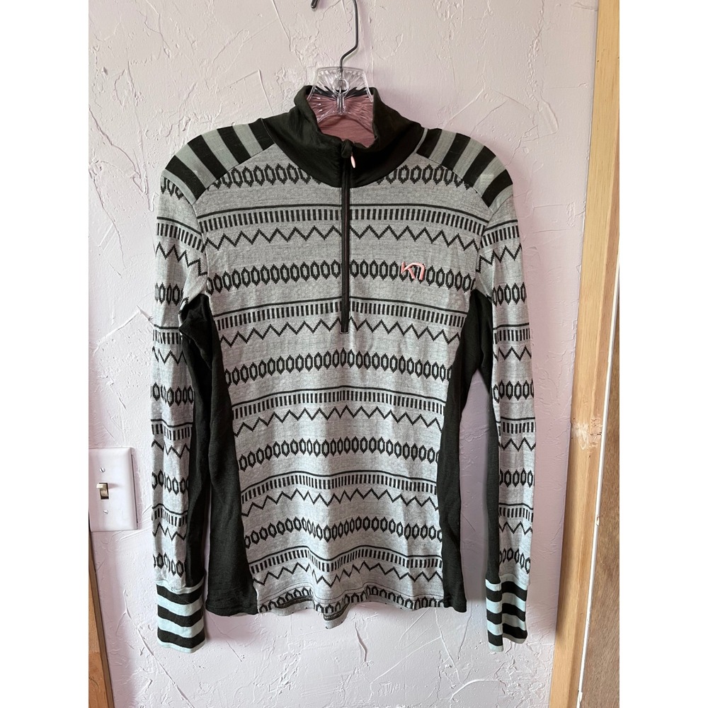 Kari Traa Rose Half-Zip Base Layer Top‎ Womens Medium Gray Black Wool Blend Ski